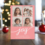 4 Photo Instagram Collage with Joy - Coral Holiday Card<br><div class="desc">Use 4 square pictures to make a unique and trendy Merry Christmas memento. If you need to move anything around,  click on the customize button to make changes.</div>