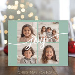 4 Photo Instagram Collage with Joy - Mint Holiday Postcard<br><div class="desc">Use 4 square pictures to make a unique and trendy Merry Christmas memento. If you need to move anything around,  click on the customise button to make changes.</div>