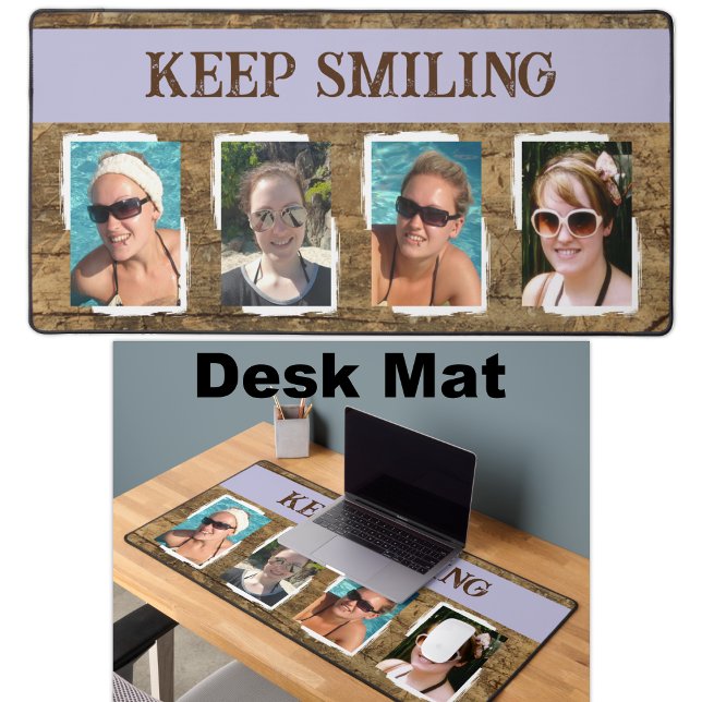 4 photo keep smiling brown purple desk mat (Creator Uploaded)