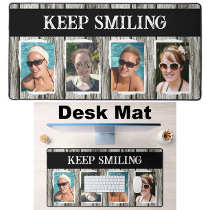 4 photo keep smiling grey black desk mat