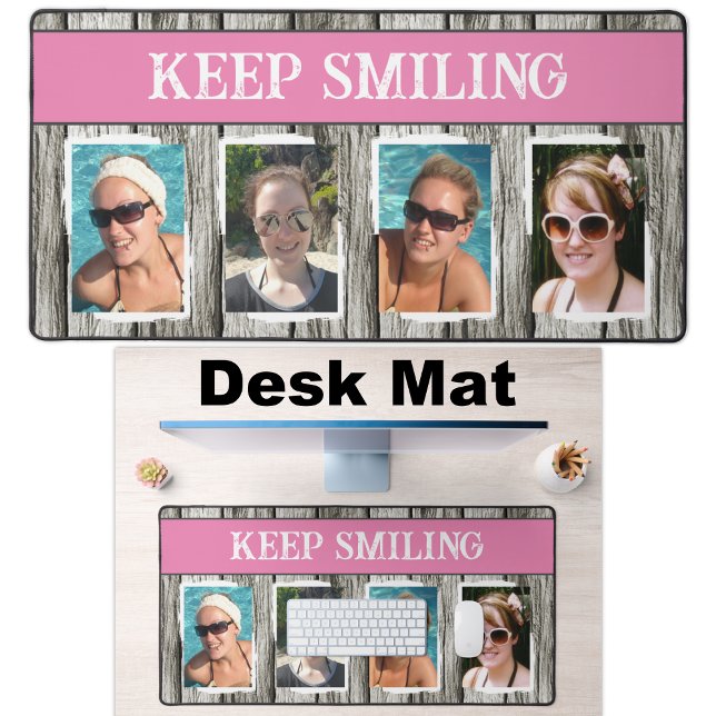 4 photo keep smiling grey pink desk mat (Creator Uploaded)
