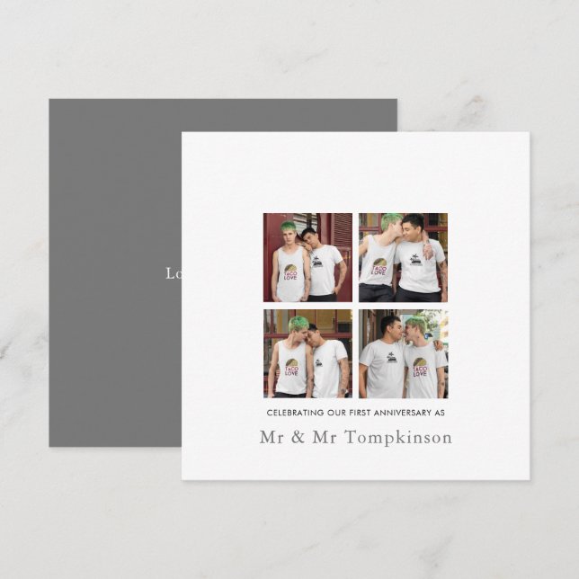4 photo LGBT Gay Love Husband First Anniversary Card (Front/Back)