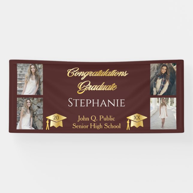 4 Photo Maroon Gold Congrats Graduate Name School Banner (Horizontal)