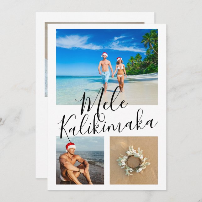 4 Photo Mele Kalikimaka Personalised Christmas Holiday Card (Front/Back)