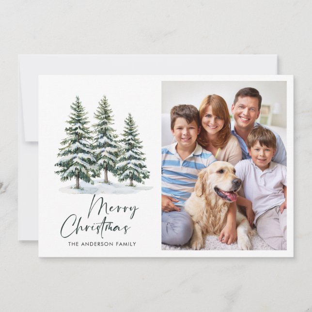 4 PHOTO Minimalist Christmas Tree Greeting Holiday Card (Front)