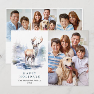 4 PHOTO Minimalist Elegant Deer Christmas Holiday Card