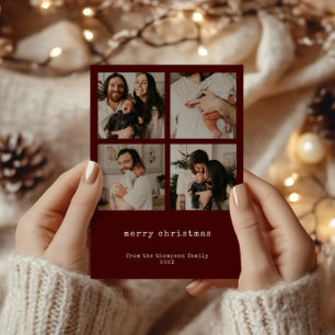 4 Photo Minimalist Merry Christmas  Holiday Card