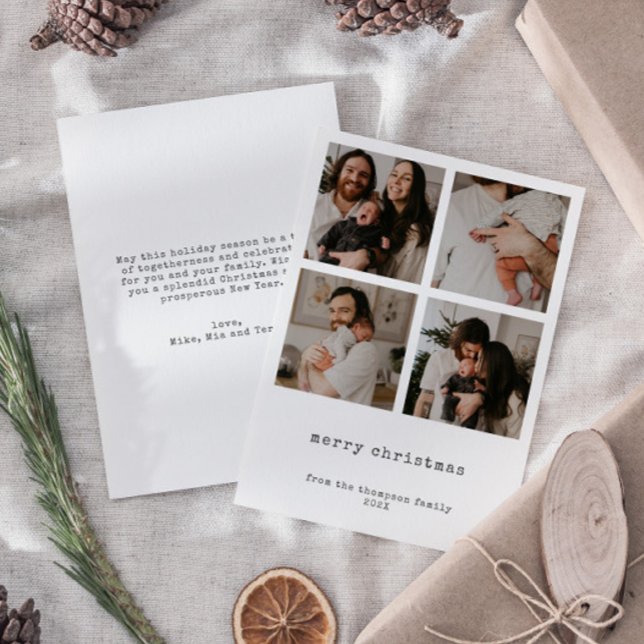 4 Photo Minimalist Merry Christmas  Holiday Card (Creator Uploaded)