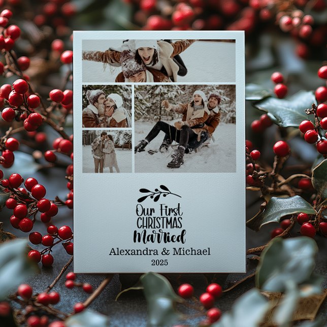 4 Photo Minimialist Our First Christmas Married Holiday Card (Creator Uploaded)