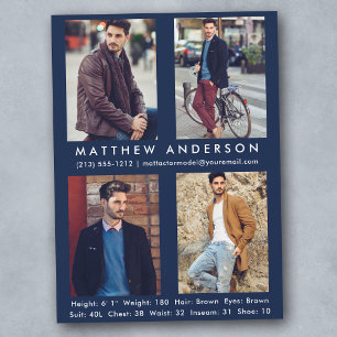 4 Photo Model Actor Comp Card Blue