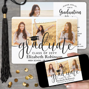4 Photo Modern Elegant Script Graduation Party Invitation