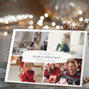 4 Photo modern Family Christmas Card Trees Design