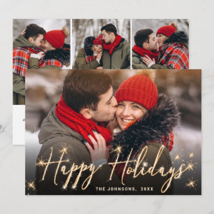 4 PHOTO Modern Golden Christmas Greeting Holiday Card