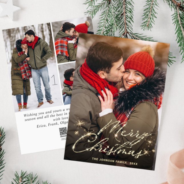 4 PHOTO Modern Golden Christmas Greeting Holiday Card (Creator Uploaded)