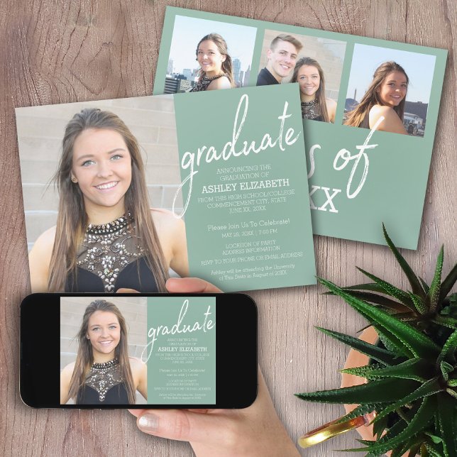 4 Photo Modern Script Graduation Party Invitation (Creator Uploaded)