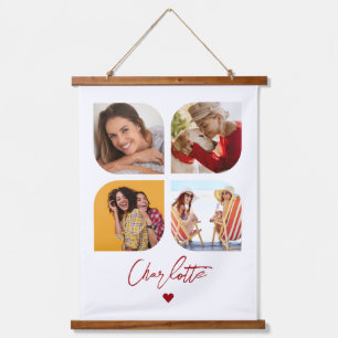 4 Photo Modern Trendy Simple Personalised Name Hanging Tapestry