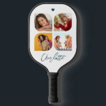 4 Photo Modern Trendy Simple Personalised Name Pickleball Paddle<br><div class="desc">4 Photo Modern Trendy Simple Heart Personalised Name Pickleball Paddle features four of your favourite photos with your personalised name in elegant blue calligraphy script accented with a love heart. Personalise by editing the text in the text box provided. Perfect for birthday, Christmas, Mother's Day, baby showers, bridal showers, mum,...</div>