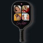 4 Photo Modern Trendy Simple Personalised Name Pickleball Paddle<br><div class="desc">4 Photo Modern Trendy Simple Heart Personalised Name Pickleball Paddle features four of your favourite photos with your personalised name in elegant pink calligraphy script accented with a love heart. Personalise by editing the text in the text box provided. Perfect for birthday, Christmas, Mother's Day, baby showers, bridal showers, mum,...</div>