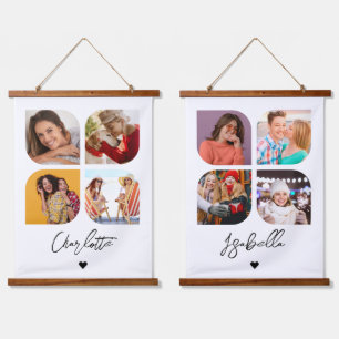 4 Photo Modern Trendy Simple Personalised Names Hanging Tapestry