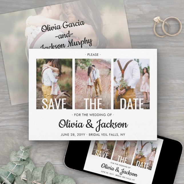 4 Photo Modern Typography Unique Simple Wedding Save The Date (Creator Uploaded)