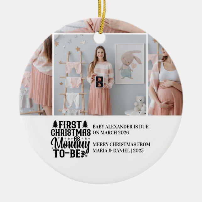 4 Photo Mummy to be Christmas Pregnancy  Ceramic Tree Decoration (Front)