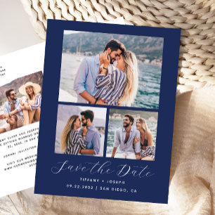 4 Photo Navy Blue Save the Date Postcard