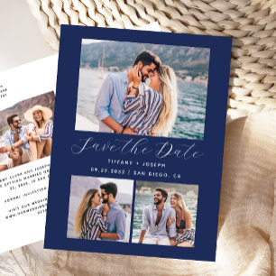 4 Photo Navy Blue Save the Date Postcard