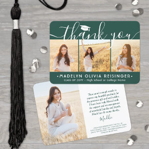 4 Photo New Address Modern Green White Graduation Thank You Card