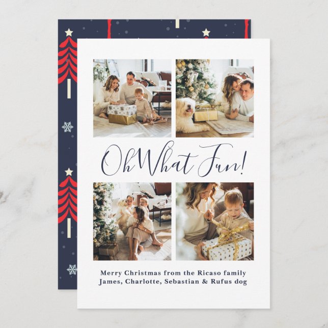 4 Photo oh What Fun Nordic Christmas Holiday Card (Front/Back)