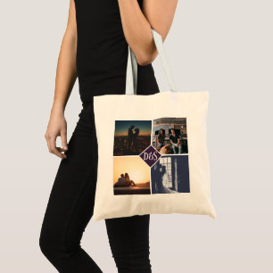 4 Photo Personalised Collage Monogrammed Tote Bag