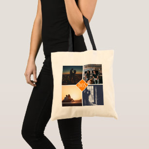 4 Photo Personalised Collage Monogrammed Tote Bag