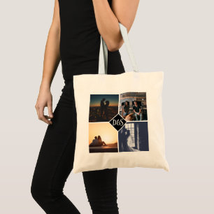 4 Photo Personalized Collage Monogrammed Tote Bag