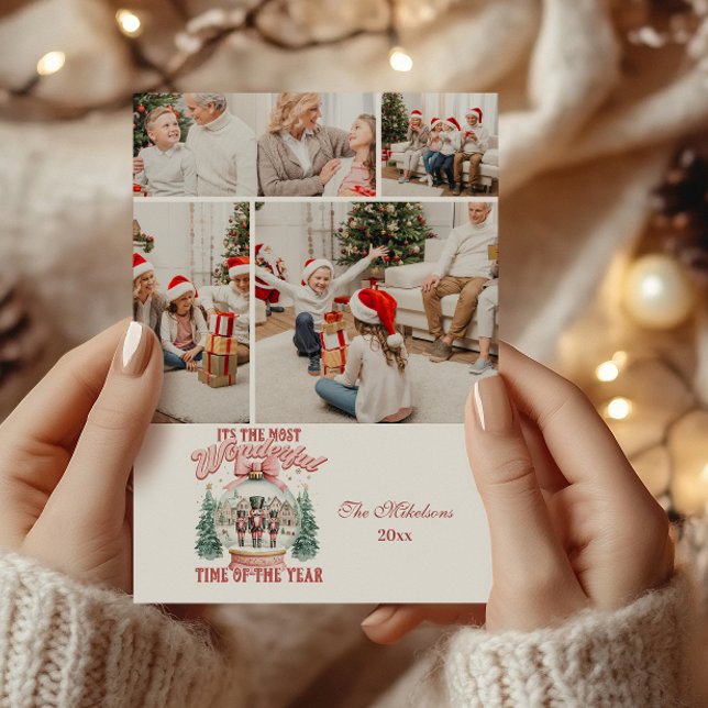 4 Photo Pink  Nutcracker Christmas Wonderland Glob Holiday Card (Creator Uploaded)