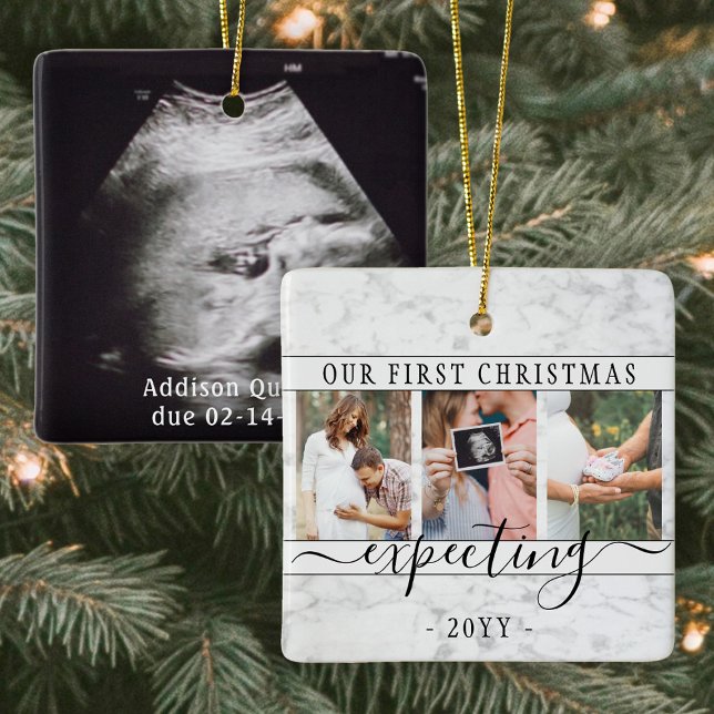 4 Photo Pregnancy New Parents 1st Xmas Expecting Ceramic Ornament (Creator Uploaded)