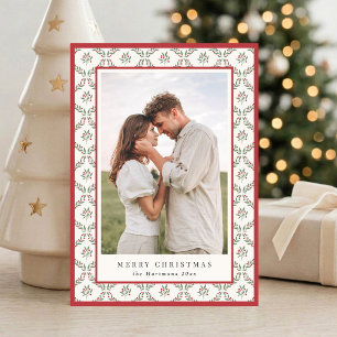 4 Photo Pretty Berry Botanical Pattern Christmas Holiday Card