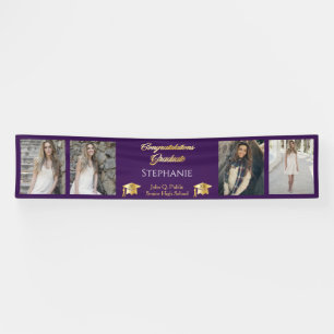 4 Photo Purple Gold Congrats Graduate Name School Banner
