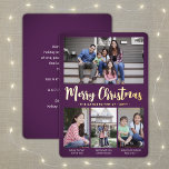 4 Photo Purple Merry Christmas Modern Collage<br><div class="desc">Send stylish joyful greetings and share your favourite pictures with a custom four photo collage purple and gold foil holiday card. All text on this template is simple to customise to include any wording, such as Merry Christmas, Happy Holidays, Seasons Greetings, New Year Cheers etc. (IMAGE PLACEMENT TIP: An easy...</div>