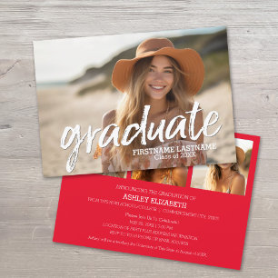 4 Photo Red Graduation Announce and Party Invitation