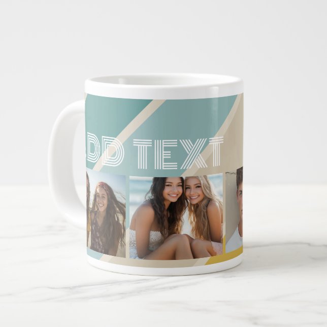 4 Photo Retro stripe pattern funky name Large Coffee Mug (Front Left)