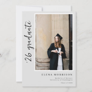 4 Photo Script Grey 2025 Graduation Invitations