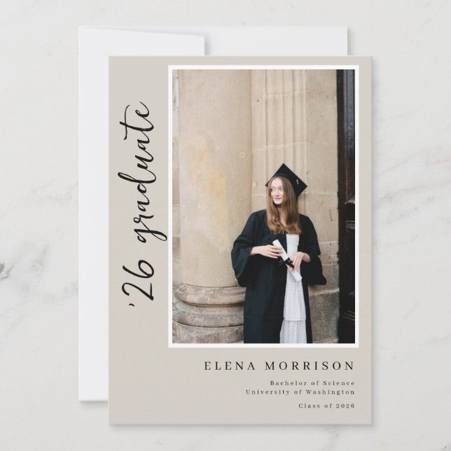4 Photo Script Neutral 2025 Graduation Invitations (Front)