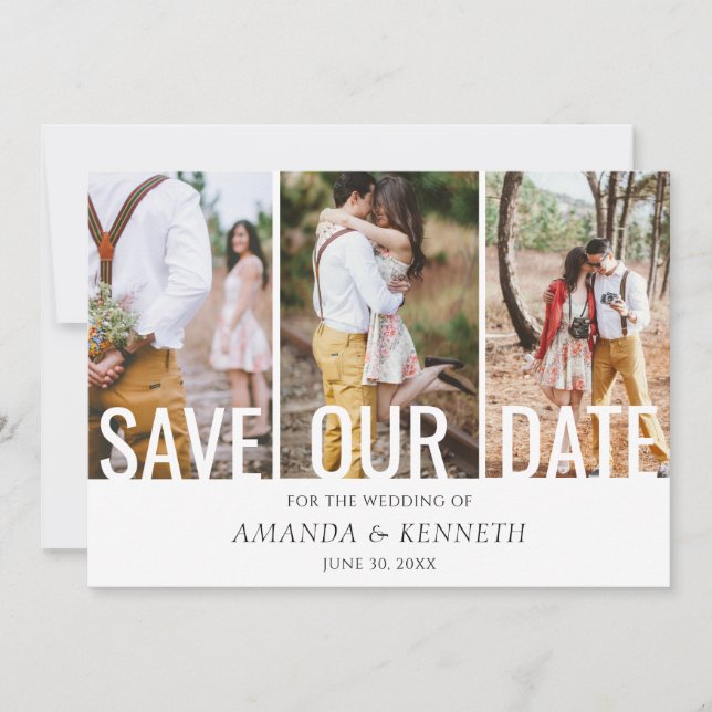 4 Photo Simple Elegant Save Our Date Wedding Invitation (Front)