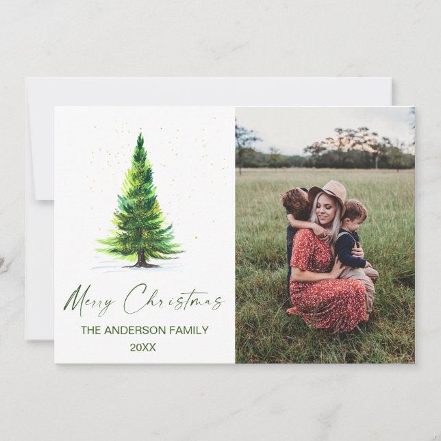 4 PHOTO Simple Minimalist Christmas Tree Greeting Invitation (Front)