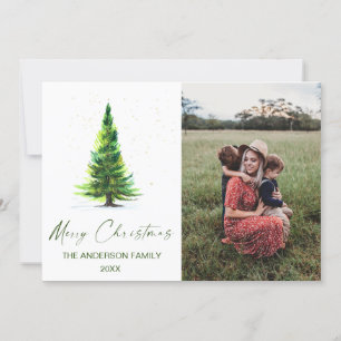 4 PHOTO Simple Minimalist Christmas Tree Greeting Invitation