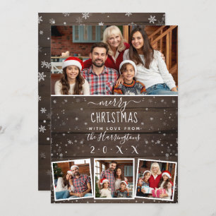 4 Photo Snow & Vintage Wood Merry Christmas Invitation