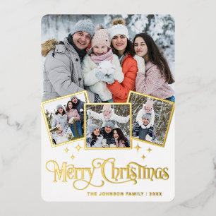 4 PHOTO Sparkle Merry Christmas Greeting Gold