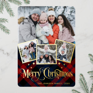 4 PHOTO Sparkle Merry Christmas Greeting Gold