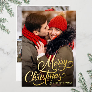 4 PHOTO Sparkle Merry Christmas Greeting Gold