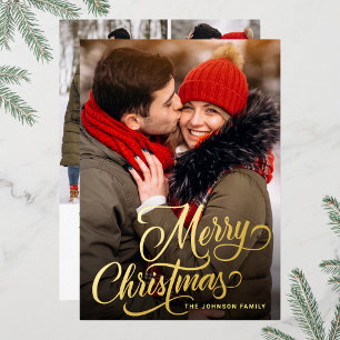 4 PHOTO Sparkle Merry Christmas Greeting Gold