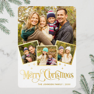 4 PHOTO Sparkle Merry Christmas Greeting Gold